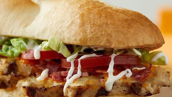 Chicken Bacon Ranch · Chicken breast, hardwood smoked bacon, smoked provolone, freshly cut Roma tomatoes, lettuce, ranch dressing.