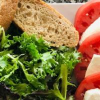 Caprese Salad Combo · Sliced vine-ripened tomatoes, fresh mozzarella, a drizzle of pesto and balsamic glaze, extra...
