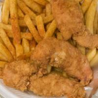 5 Chicken Strips Combo · Come with hand cut seasoned fries, a drink and ranch or blue cheese