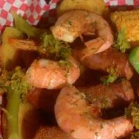 Shrimp Broil · 1/2 lb jumbo shrimp, corn on the cob, broccoli , sausage, and red potato