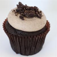 Cookies & Cream Cupcake · Chocolate cake, frosted with Oreo buttercream, and garnished with Oreo cookies crumbs.