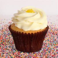 Lemon Drop Cupcake · Vanilla bean cake, filled with lemon filling, frosted with lemon buttercream, and garnished ...