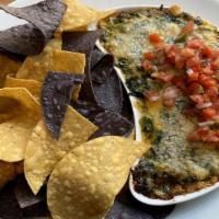 Spinach & Artichoke Dip · tomato jalapeno relish, tortilla chips