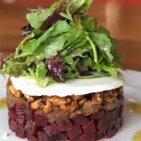Roasted Beet Salad · marinated beets, roasted onions, artisan lettuce, candied walnuts, goat cheese