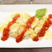 Ravioli Ricotta & Spinach · Sage and butter or tomato sauce or pink vodka sauce.