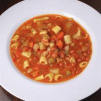 Homemade Vegetable Minestrone · A hearty combination of fresh vegetables and pasta served in a tomato vegetable broth.