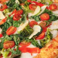 Milano’S Pizza · Tomato sauce, mozzarella, roasted zucchini, sweet roasted peppers, spinach, sautéed broccoli...