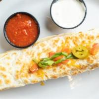 Burrito Grande · Sausage, eggs, jalapenos, Jack and cheddar cheese, garnished with tomatoes and green onion.