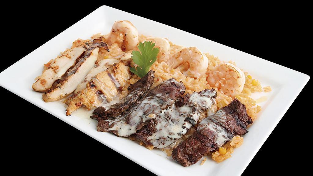 Texas Bambaso · Steak, chicken and shrimp.
