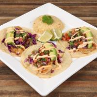Mahi-Mahi Tacos · Three mahi-mahi tacos (grilled or fried) topped with avocado, pico de gallo, red cabbage and...