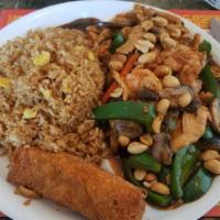 Kung Pao Two Kind · Hot and spicy. Shrimp, Chicken, Onions, Green Peppers, Carrots, and Peanuts in Hot Spicy sau...