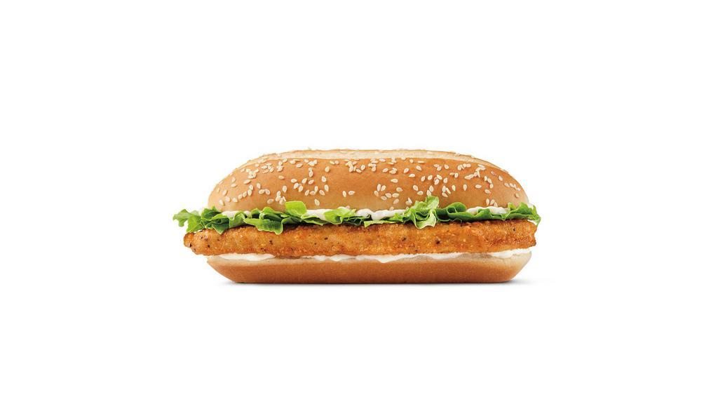 Original Chicken Sandwich · Made with white meat chicken, lightly breaded and topped with a simple combination of shredded lettuce and creamy mayonnaise on a sesame seed bun.