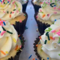 Funfetti Cupcake · Vanilla birthday cake cupcake with vanilla icing and sprinkles.
