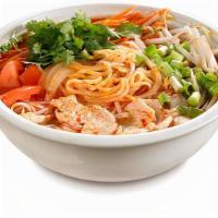 Tom Yum Soup - Special · A sweet, sour and spicy lemongrass infused chicken broth filled with rice noodles, bean spro...