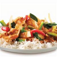 Red Curry · (Spicy): Red Thai chili coconut curry with bell pepper, onion, bamboo shoots, Thai basil and...