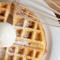 Belgian Waffle · 385-1007 c. A crisp waffle made for you, topped with a sprinkle of powdered sugar.