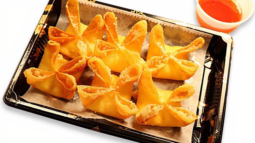 Crab Rangoon (6 Pcs)  · Hand folded deep-fried wontons filled with a mixture of crab meat and cream cheese.