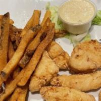 Fish & Chips · Gluten-free. Fresh battered and lightly fried with hand-cut fries.