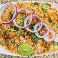 Chicken Biryani · Medium spicy, gluten-free. Uniquely layered Hyderabadi biryani (Persis) cooked in a traditio...