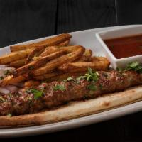Beef Lula Kebab · minced grass-fed beef grilled on skewer over charcoal | fresh cut garlic dill fries
