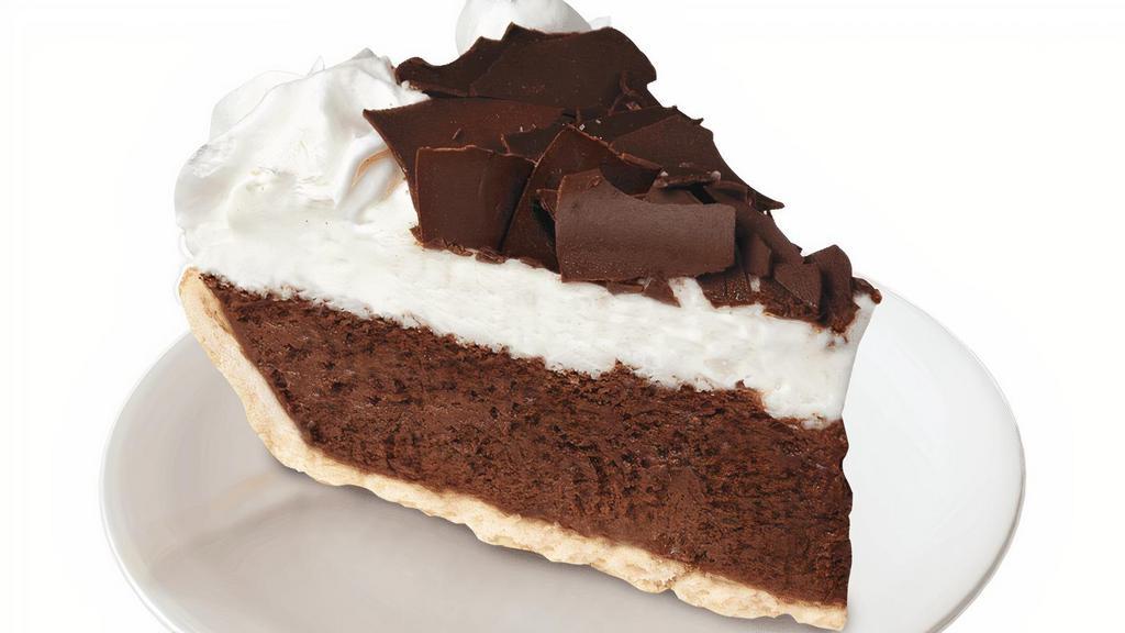 French Silk Pie - Whole · A rich, creamy chocolate silk filling in a buttery flaky pastry shell topped with real whipped cream and hand finished with semi-sweet chocolate curls (Cal 590)
