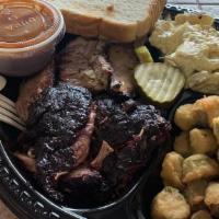 Beef Brisket · Meat, 2 sides, Texas Toast, Pickles