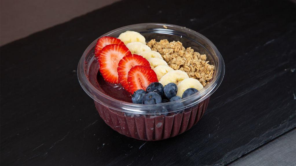 Acai Bowl · Acai sorbet with blueberries, strawberries, banana and granola.