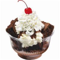 Hot Fudge Brownie Sundae · Fresh vanilla ice cream, moist brownie, covered with hot fudge, whipped cream, and a cherry.