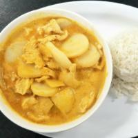 Yellow Curry · Mild Spice. Indian influenced dish, yellow curry sauce cooked with potato and onion.