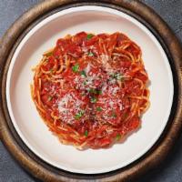 Spaghetti With A Chance Of Meatballs · Fresh spaghetti and homemade ground beef meatballs served with rossa (red) sauce, red pepper...
