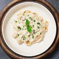 All About Alfredo (Fettuccine) · (Vegetarian) Fresh fettuccine pasta cooked in a alfredo sauce and topped with black pepper, ...