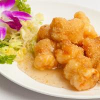 Honey Walnut Shrimp (8) · Giant prawn stuffed with whole walnut and glazed in a subtle honey sauce.