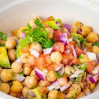 Chica Chickpea · Chickpeas, avocado, tomato, red onion, and cilantro tossed in fresh lime juice
