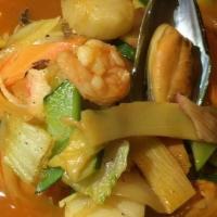 Spicy Seafood Noodle Soup · Combinations of mixed seafood shrimp, scallops, mussels and crabmeat in chefs special soup. ...