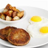 Sausage & Eggs · Sausage patty and 2 eggs any style. Served with buttermilk pancake or toast and your choice ...
