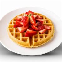 Strawberry Waffle · Belgian waffle topped with fresh strawberries,. whipped cream, and powdered sugar.. Served w...