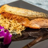 Grilled Salmon · Scottish salmon filet, grilled and served with your choice of one (1) 4 oz. side.