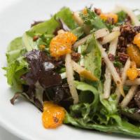 Field Green & Pear Salad | Gf · Spring lettuce tossed with mandarin oranges, julienned Bosc pears and candied pecans tossed ...