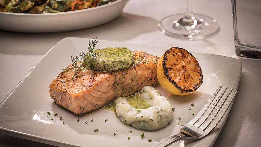 Chargrilled Salmon* | Gf · Served with lemon dill butter and cauliflower mousse