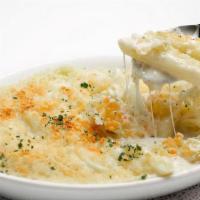 Three Cheese Mac & Cheese | Ve · Penne pasta sautéed with a white cheddar and smoked gouda cheese sauce, topped with bread cr...