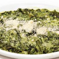 Creamed Spinach | Gf, Ve · Spinach complimented by our creamy Béchamel and Pecorino cheese