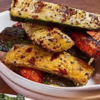 Thick-Cut Chargrilled Vegetables | Gf, Ve, Vg · Chargrilled Zucchini, yellow Squash, Baby Carrots with a side of buerre fondue
