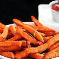 Sweet Potato Fries  · Homemade sweet potato fries tossed with rosemary and kosher salt.