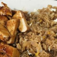 Chicken Teriyaki Fried Rice  · Grilled 3 strip chicken breast topped with teriyaki sauce with plain fried rice