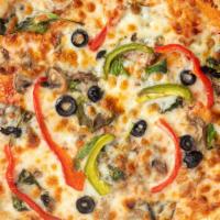 Veggie Pizza Large · Cheese, Spinach, Mushroom, Onion, Green Pepper, Black Olives

Size: 14 inches