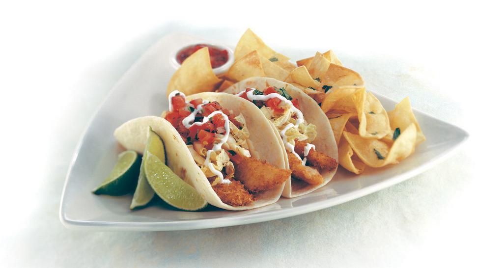 Cal Fish Tacos · Hou faves. Panko-breaded North Atlantic cod, chipotle mayo, Napa cabbage, honey cumin dressing, sour cream. 960 cal.