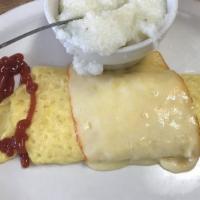 Cheese Omelette · Our 3 egg omelet is served with a choice of side-home fries hash browns potato pancakes grit...
