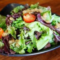 Baby Leaf Salad · Baby mixed greens and cherry tomatoes topped with our original house japanese dressing. Vege...