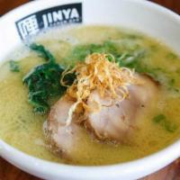 Jinya Chicken Ramen · chicken broth: chicken chashu, kikurage, green onion and fried onion » served with thin nood...