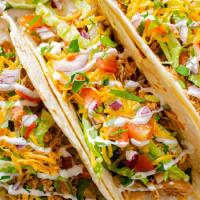 Bistro Tacos · 3 soft tacos. Choice of Blackened Salmon/Shrimp/Chicken. Lettuce, cheese, bistro sauce, sour...